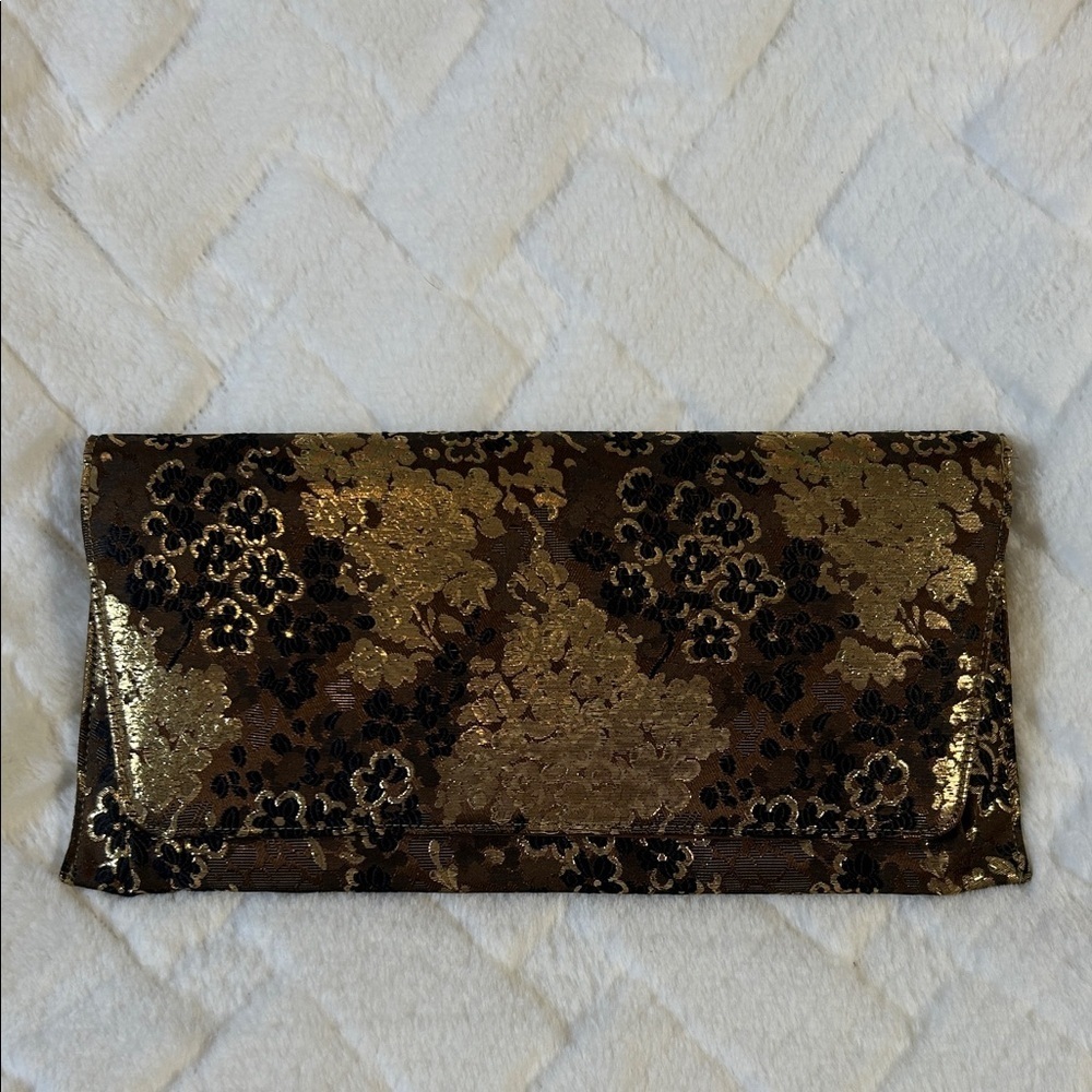 Lennox Elegant Gold and Black Floral Clutch